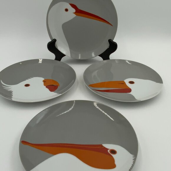 Set of 4 Vintage Fitz and Floyd Birds of a Feather Gray Salad Plates 1977 - Picture 7 of 9